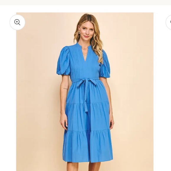 Pinch Royal Blue Midi Dress with Puff Sleeves - Picture 1 of 5
